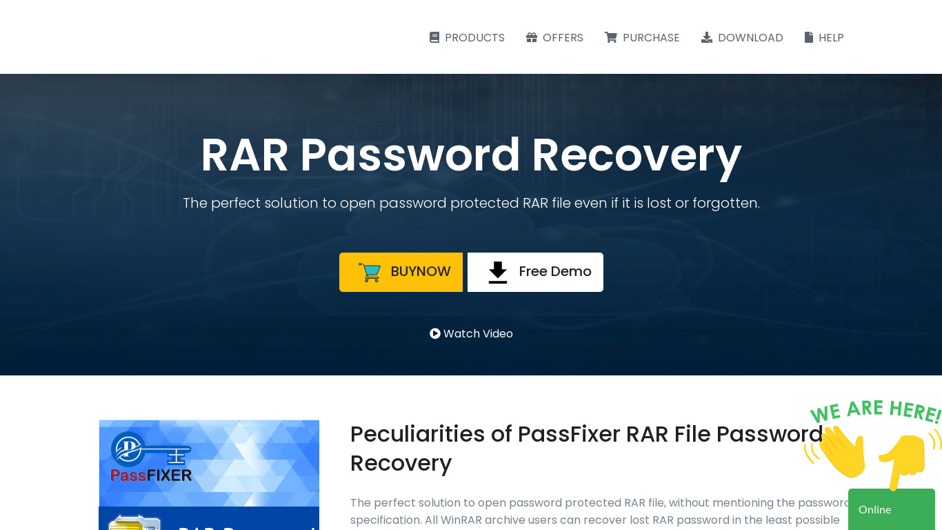 PassFixer RAR Password Recovery Landing page