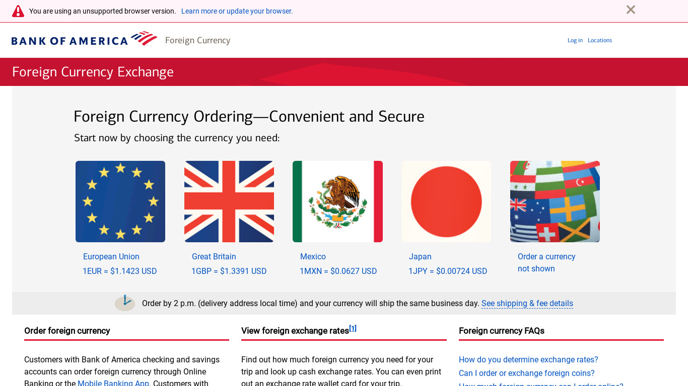 Foreign Exchange Landing page