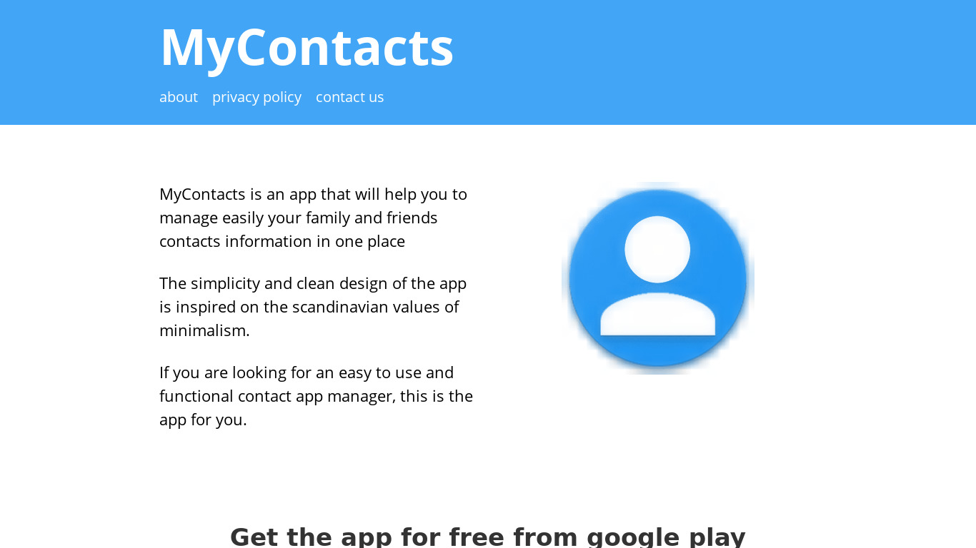MyContacts Landing page