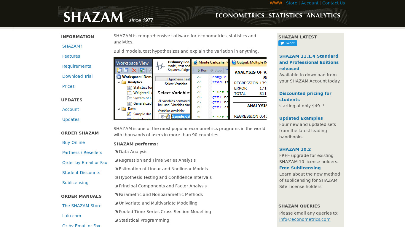 SHAZAM (statistical analysis) Landing page