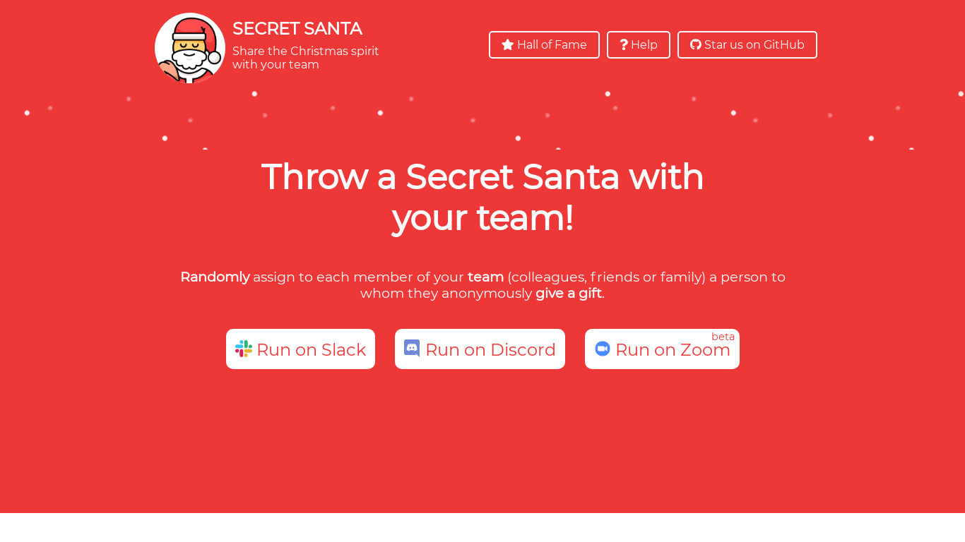 Slack Secret Santa Landing page