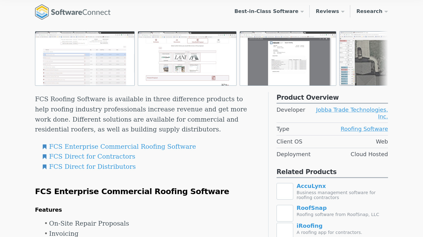 FCS Roofing Software Landing page