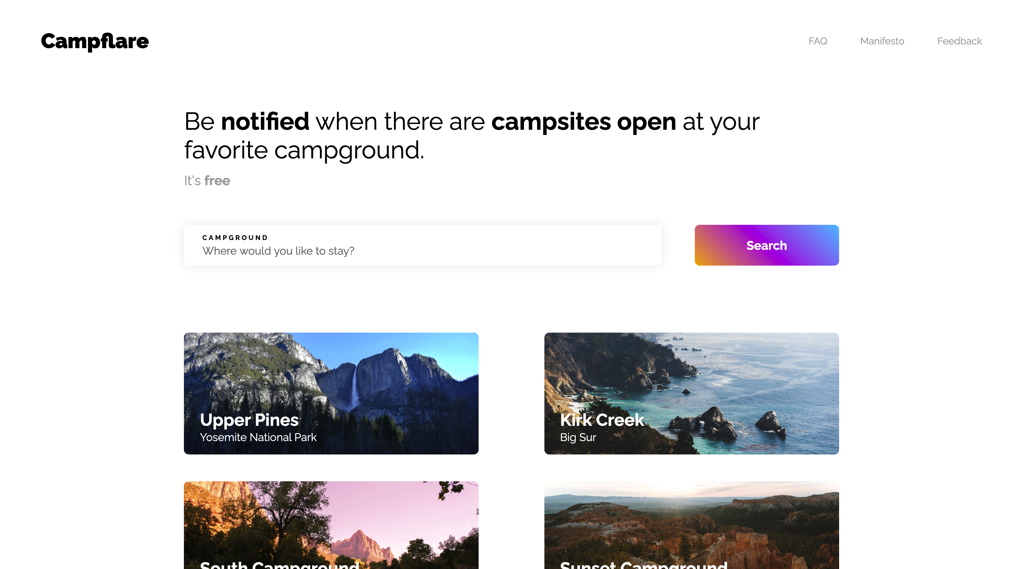 Campflare Landing page