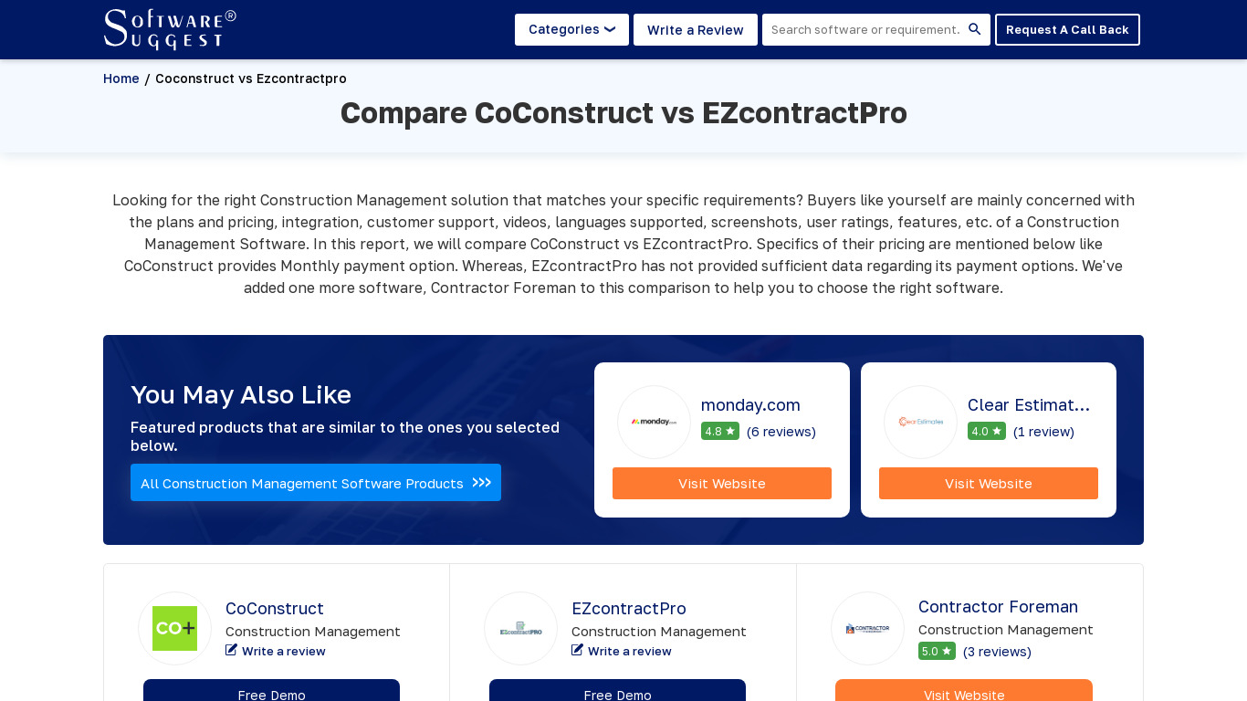 EZcontractPro Landing page
