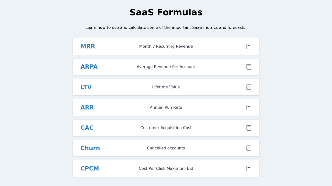 SaaS Formulas Landing page