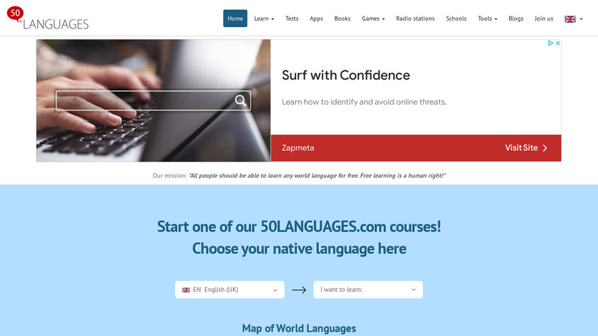 Learn 50 Languages Landing Page
