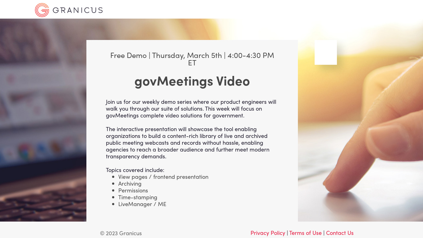 govMeetings Landing page