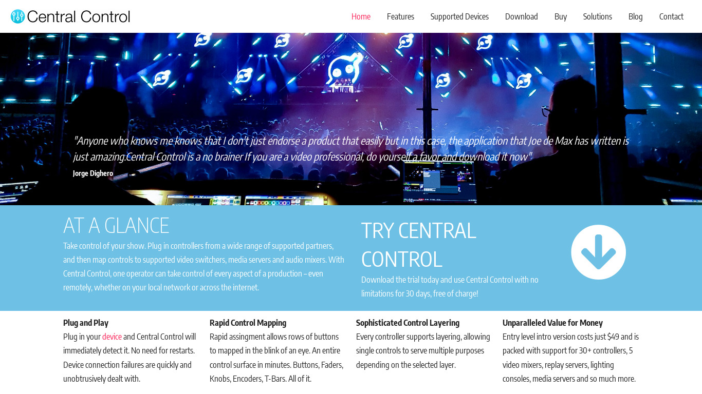 Central Control Landing page
