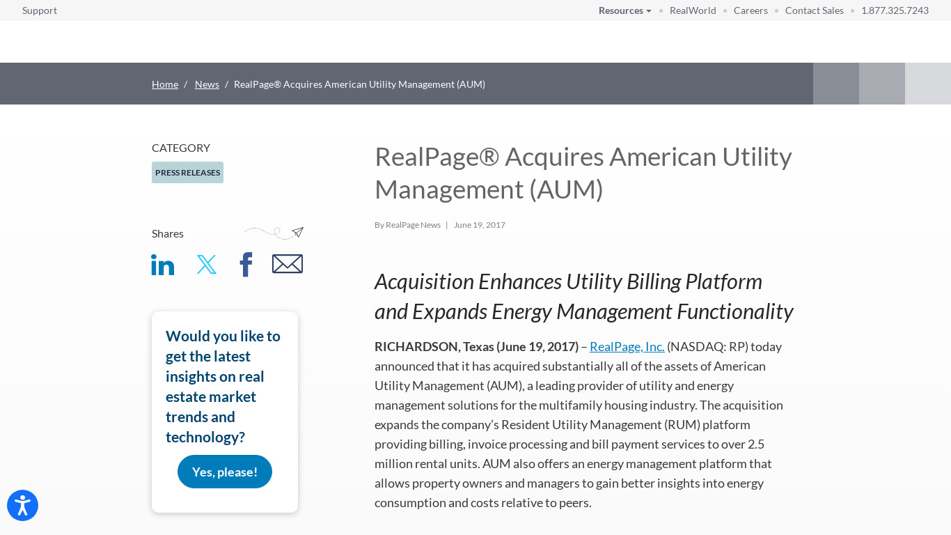 American Utility Management (AUM) Landing page