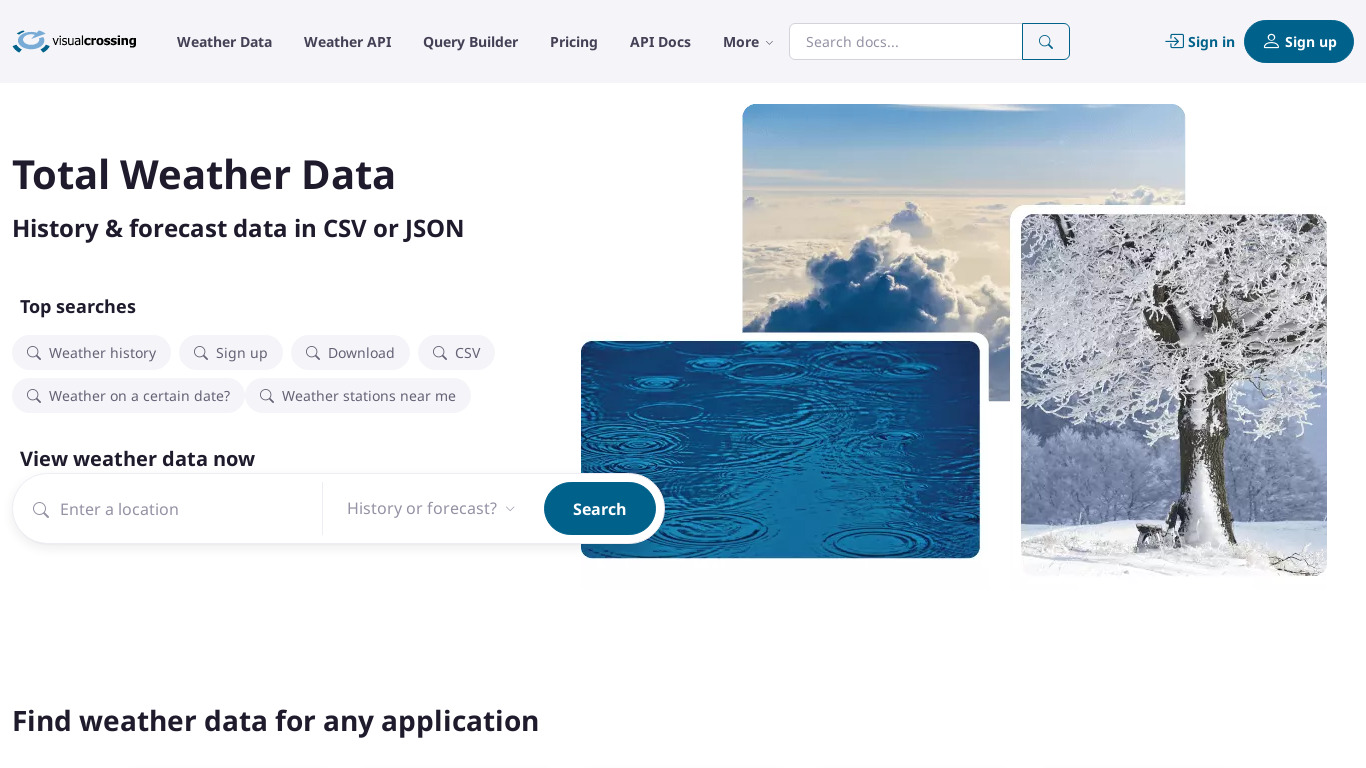 Visual Crossing Weather Data Services Landing page