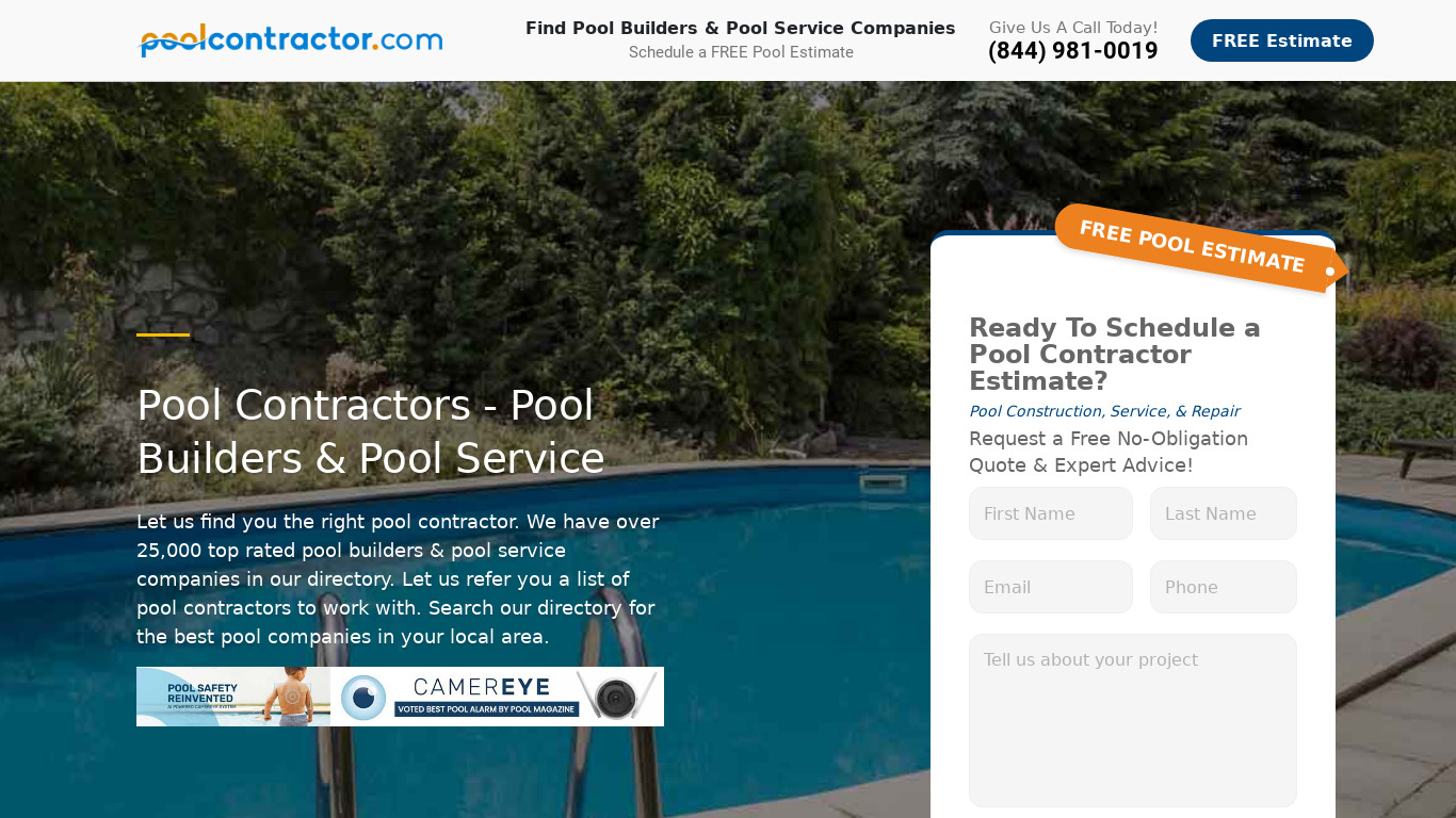 Pool Contractor Landing page