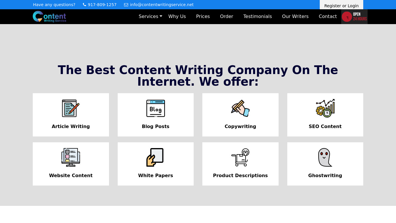 ContentWritingService.net Landing page