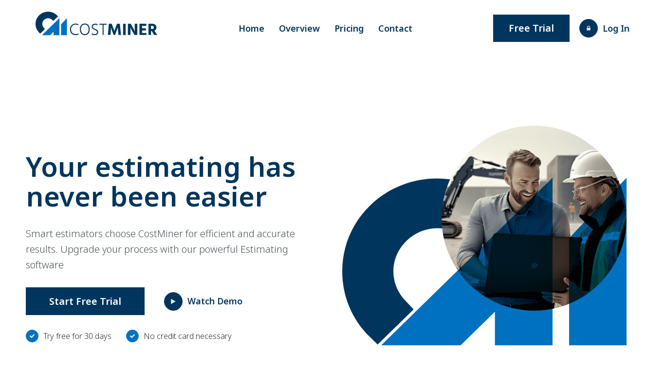 CostMiner Landing page