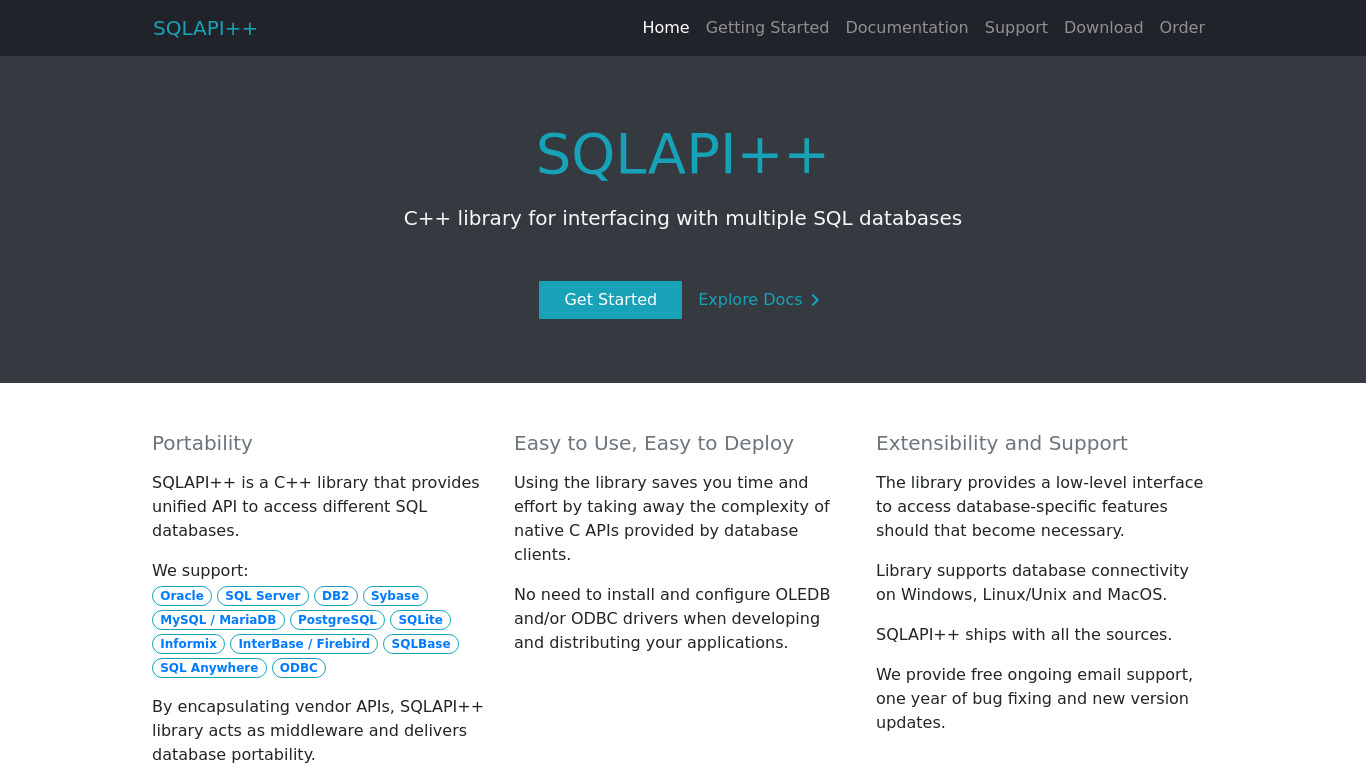 SQLAPI++ Landing page