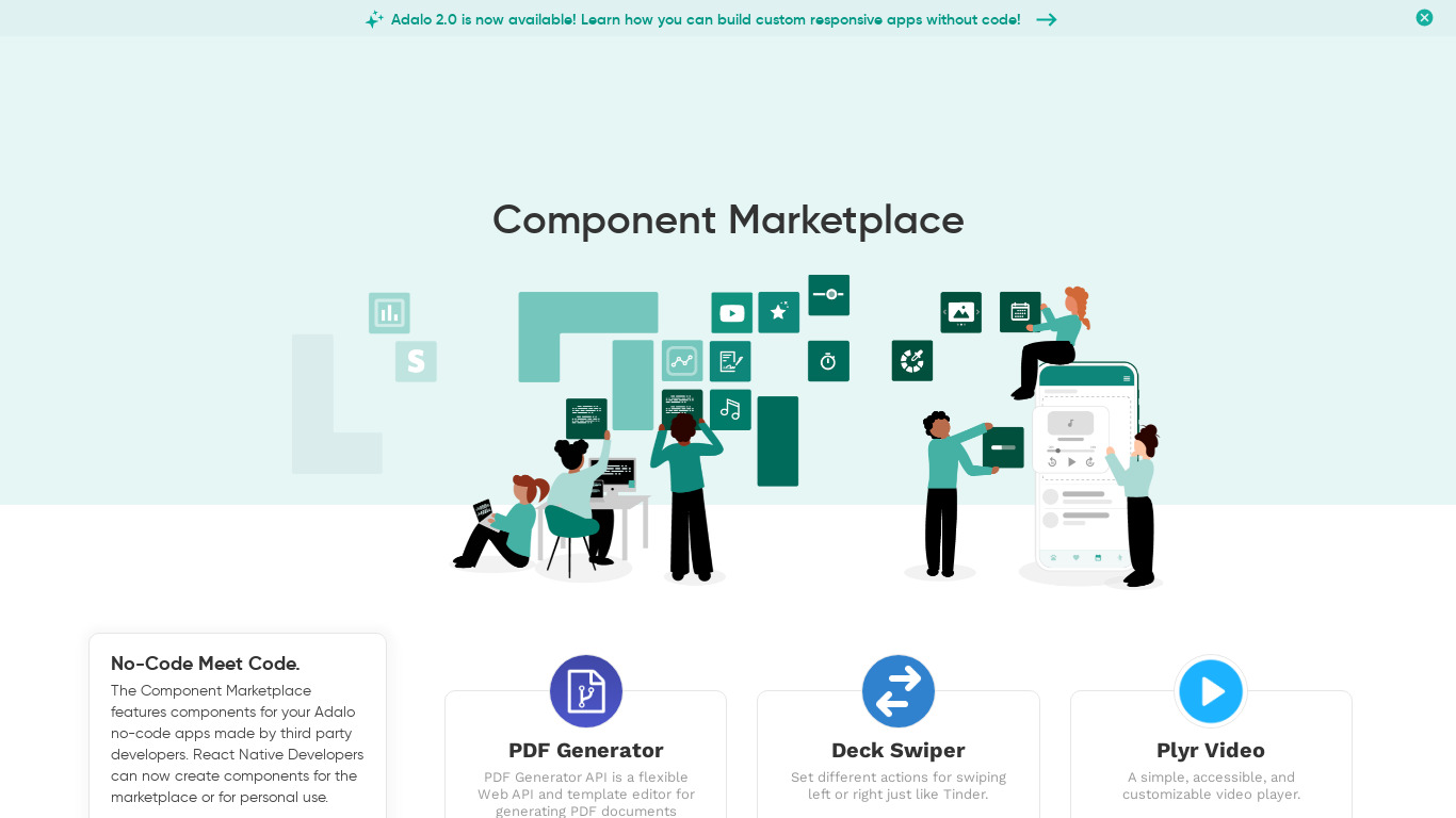 Adalo Component Marketplace Landing page