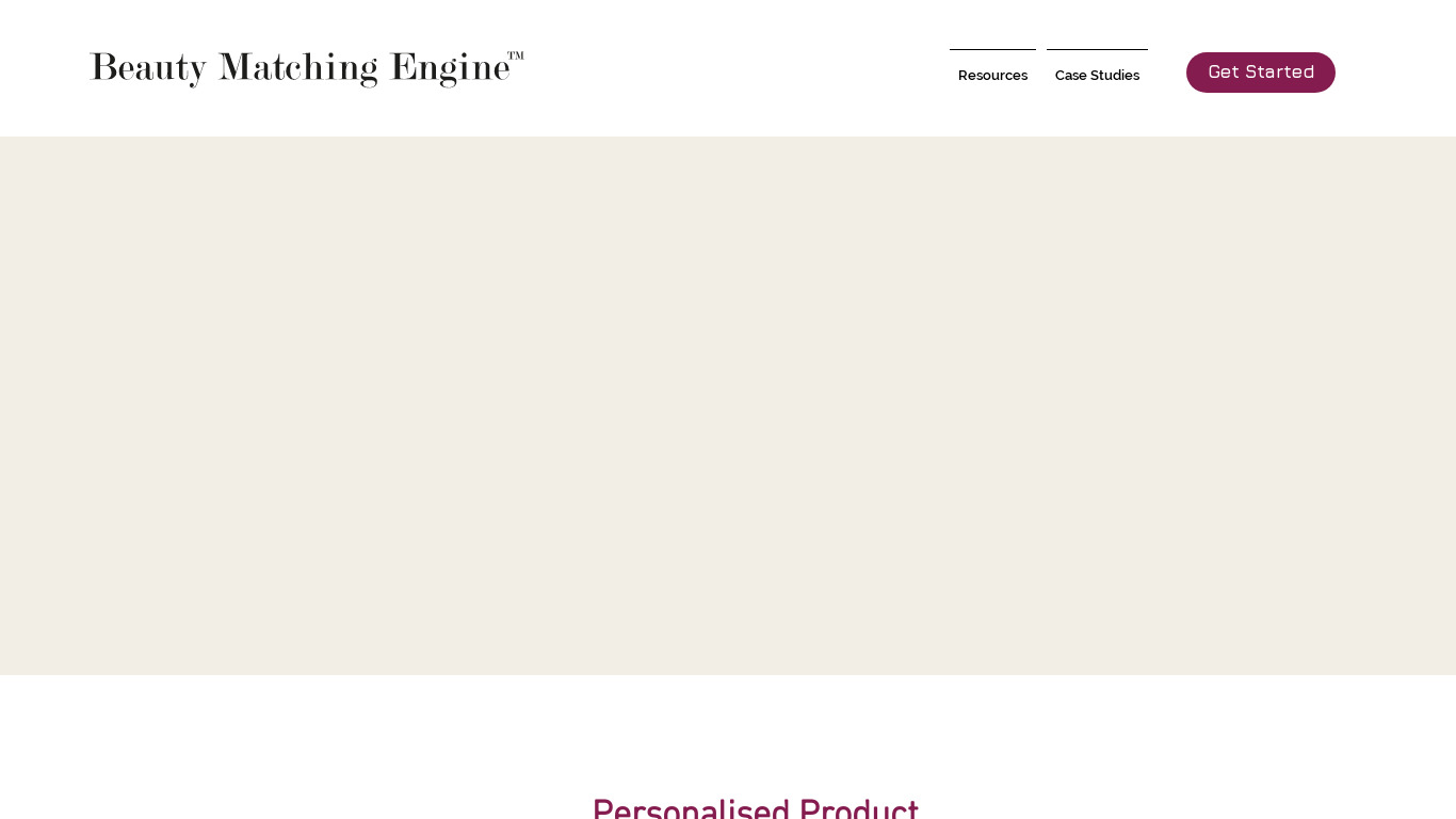 Beauty Matching Engine Landing page