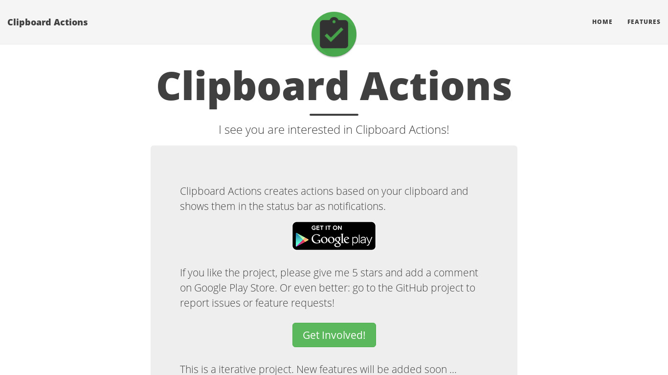 Clipboard Actions & Notes Landing page