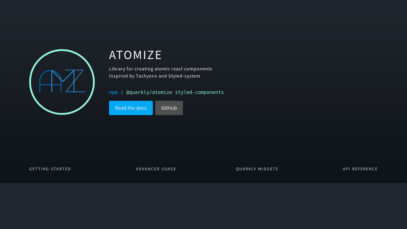 Atomize by Quarkly Landing page