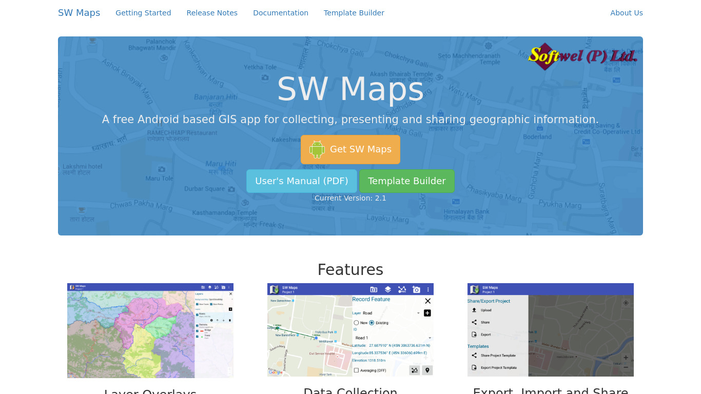 SW Maps Landing page