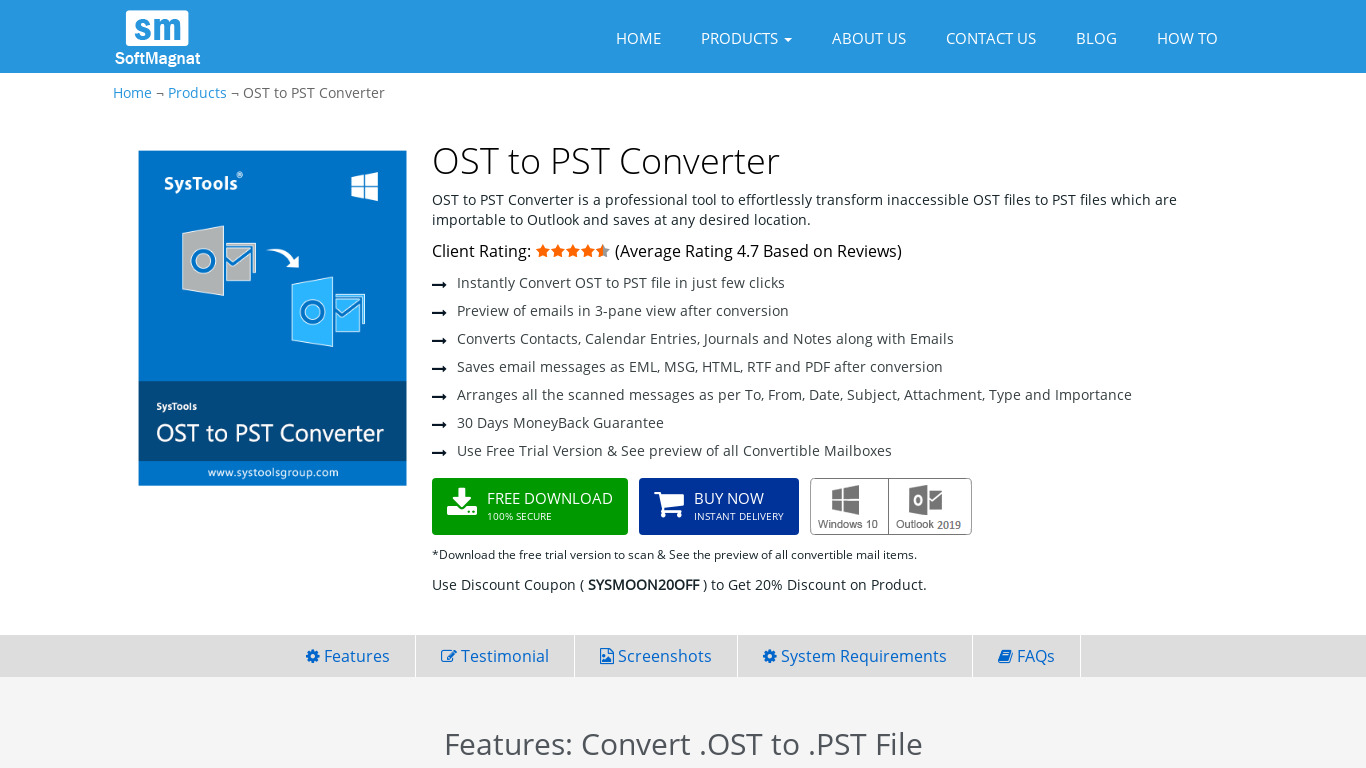 Softmagnat OST to PST Converter Landing page