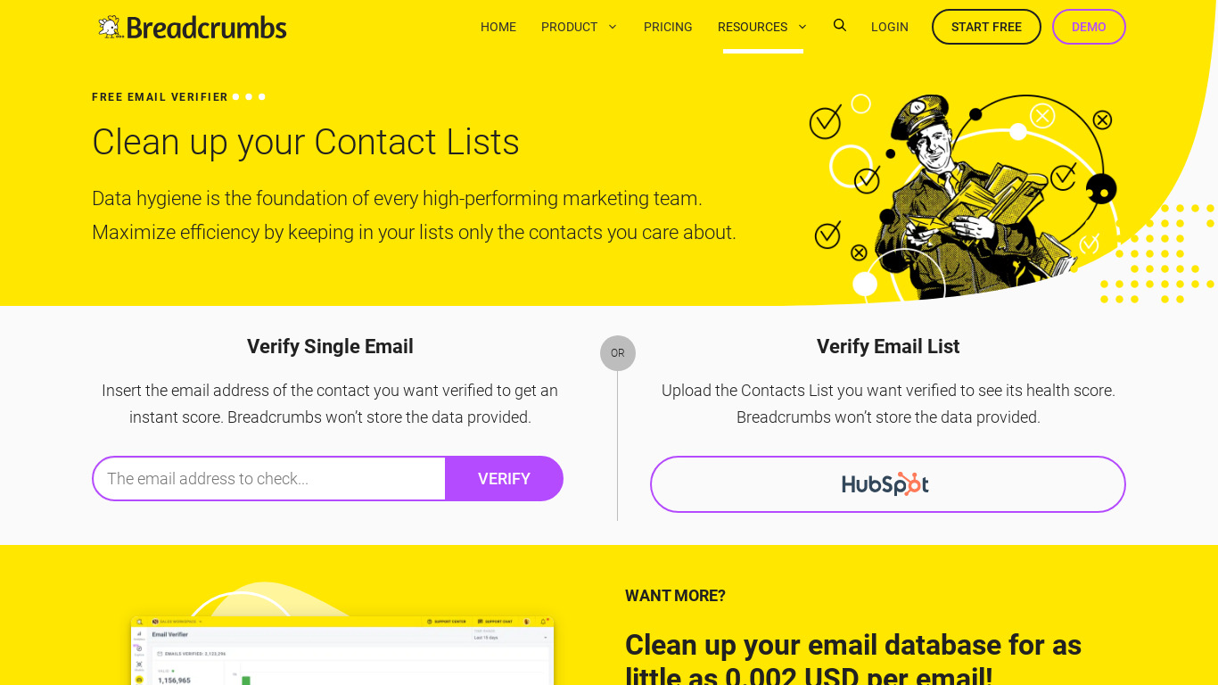 Breadcrumbs Free Email Verifier Landing page