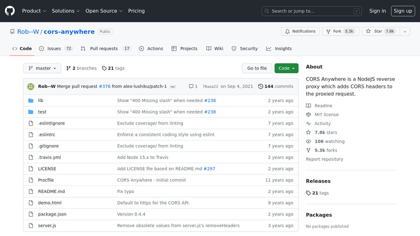 CORS Anywhere Landing Page