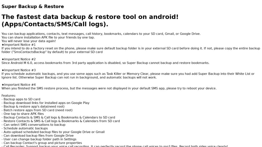 Super Backup & Restore Landing Page