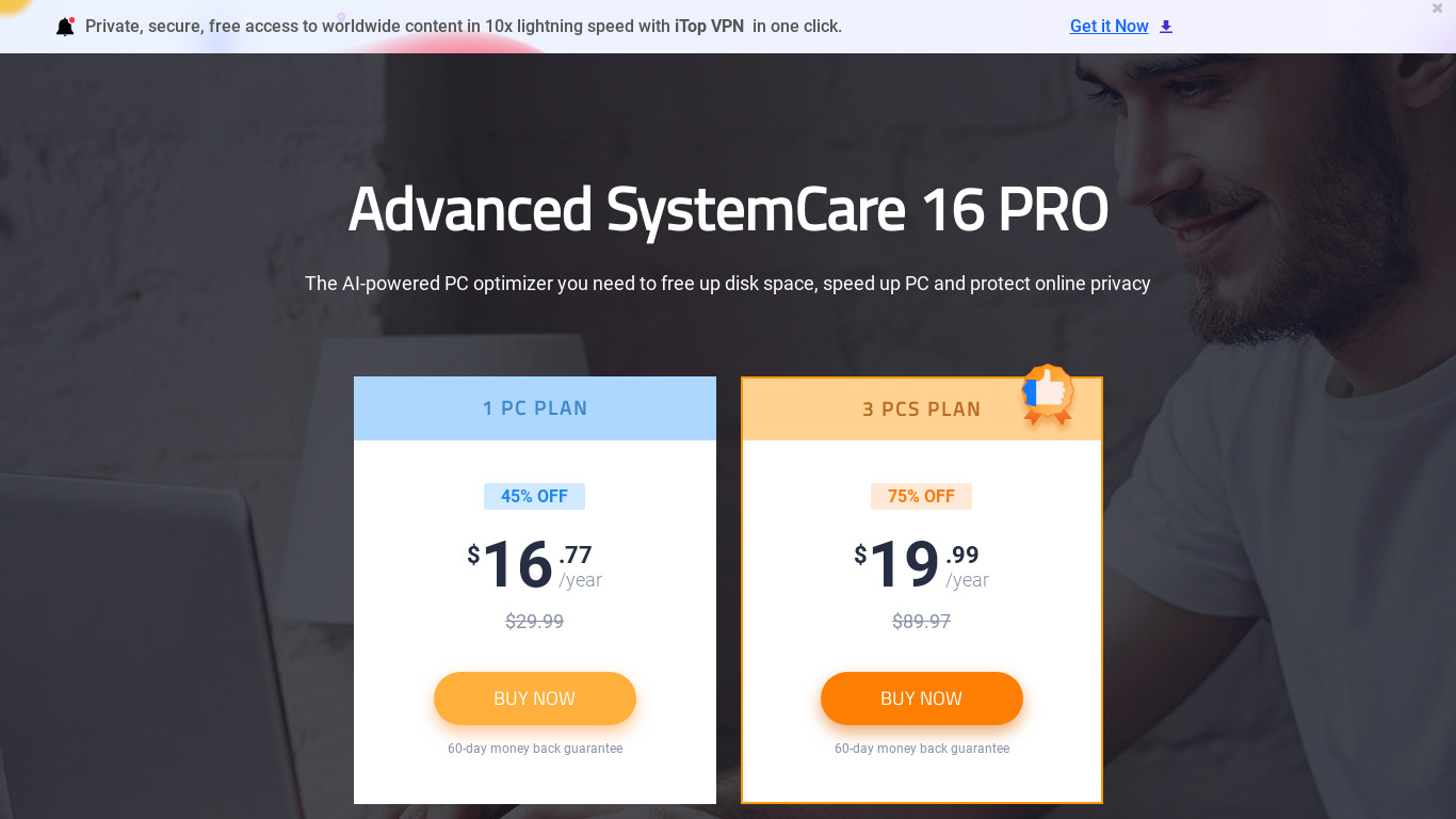 Advanced SystemCare PRO Landing page