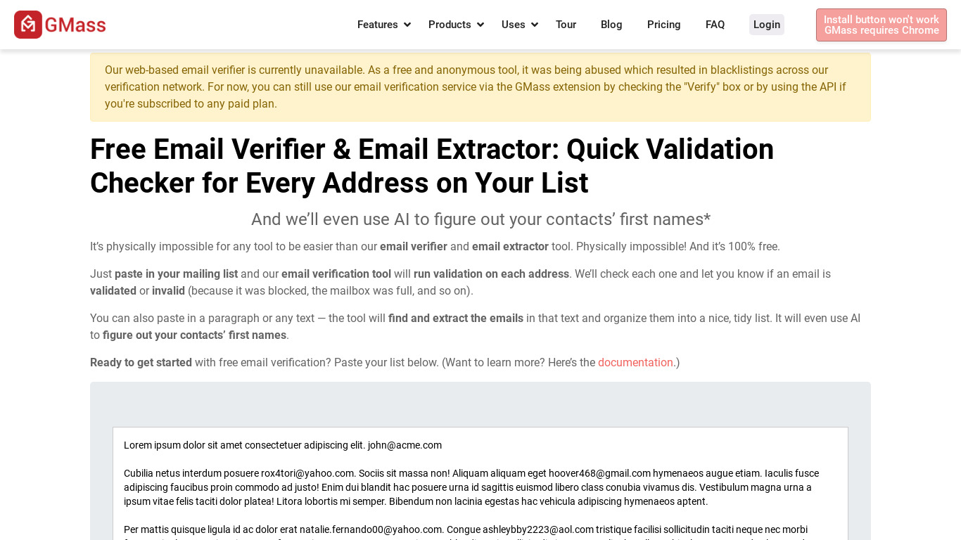 Free Email Verifier Landing page