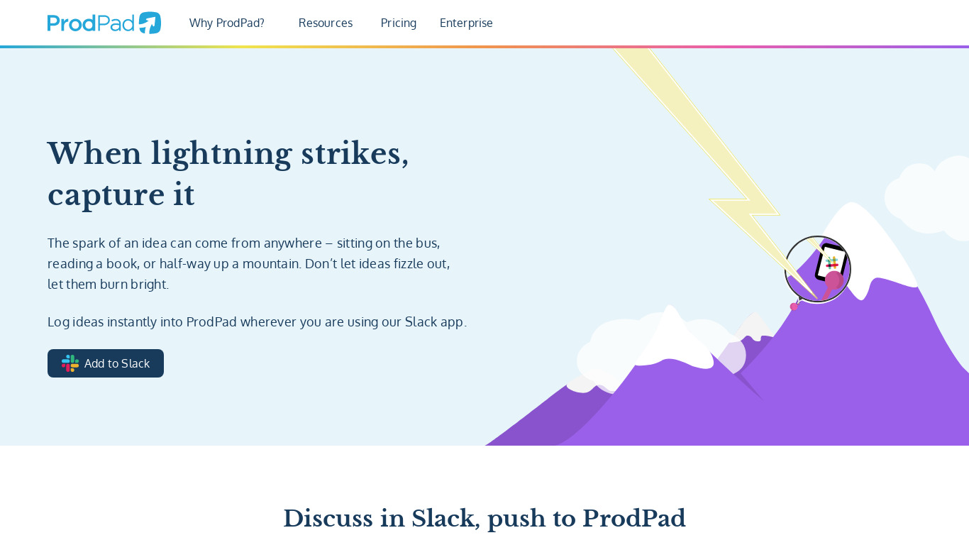 ProdPad for Slack Landing page