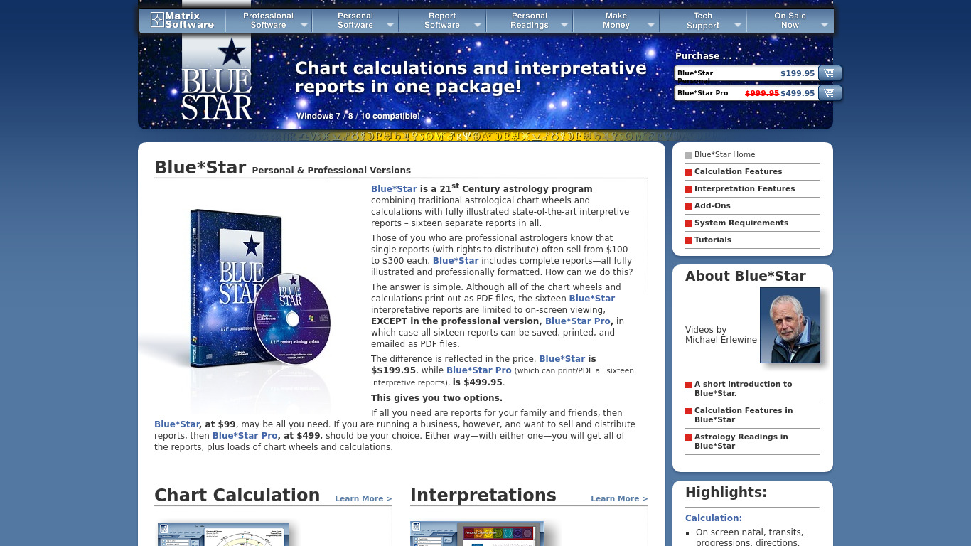 astrologysoftware.com Blue*Star Landing page
