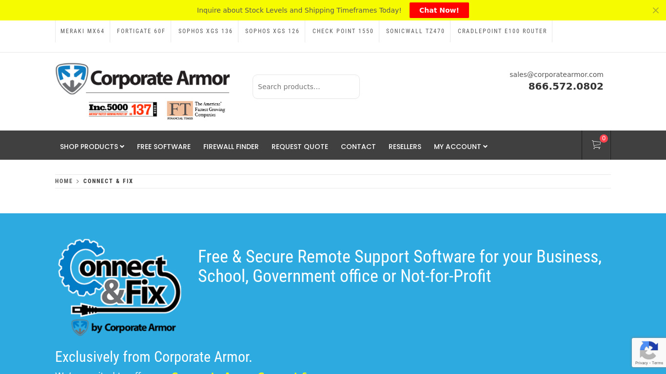 Corporate Armor Connect & Fix Landing page
