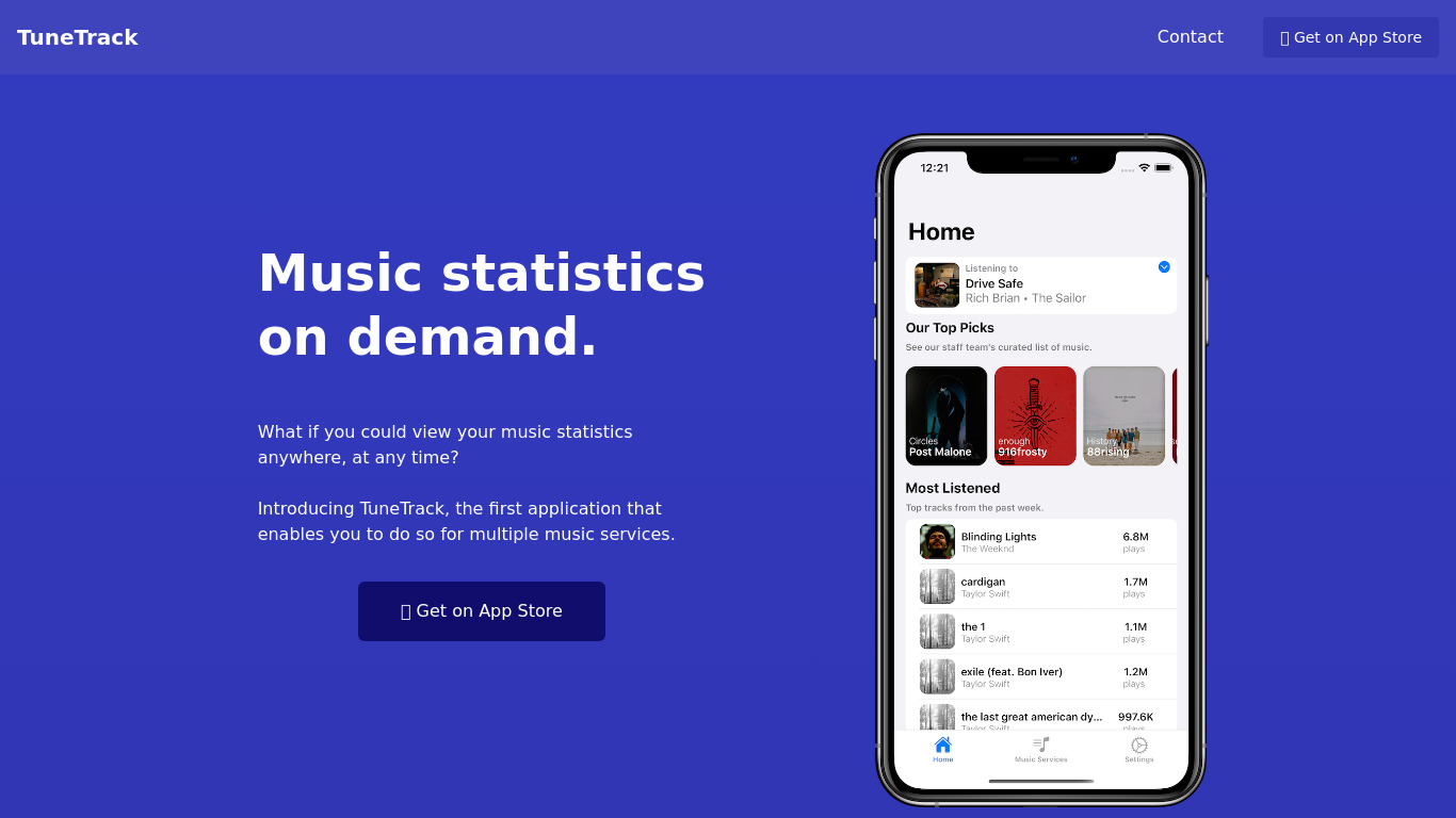 TuneTrack Landing page