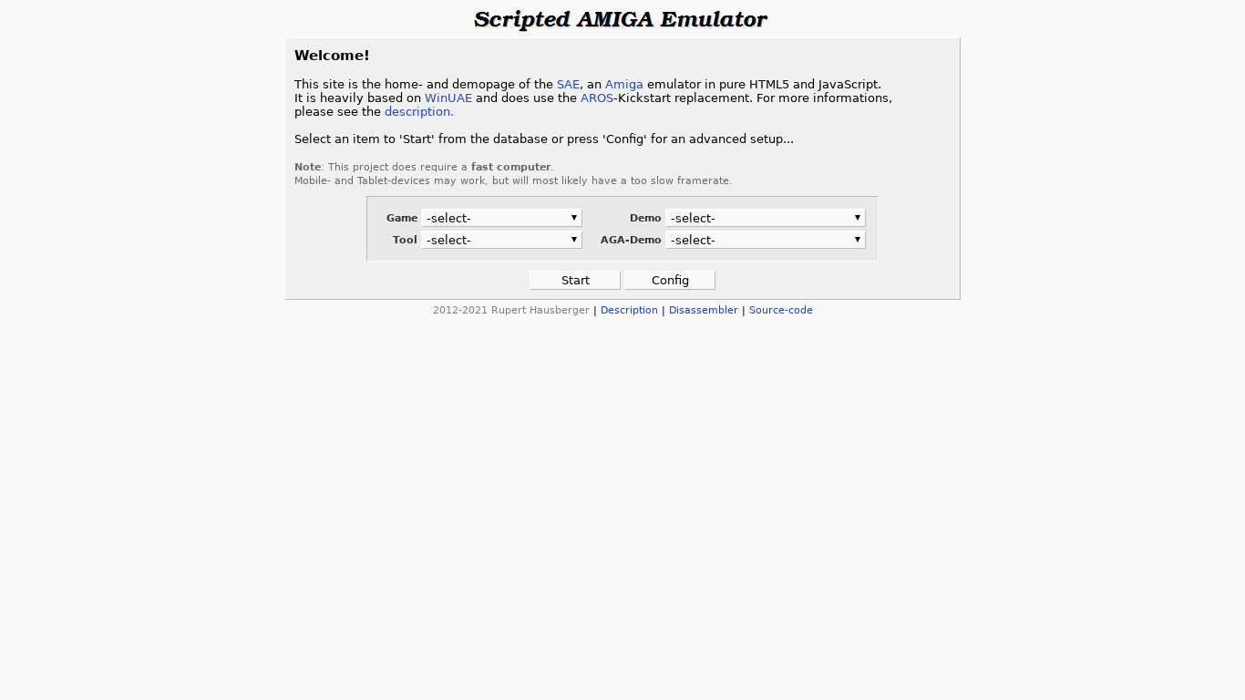 SAE – Scripted Amiga Emulator Landing page