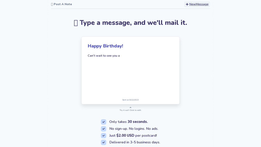 Post A Note Landing Page