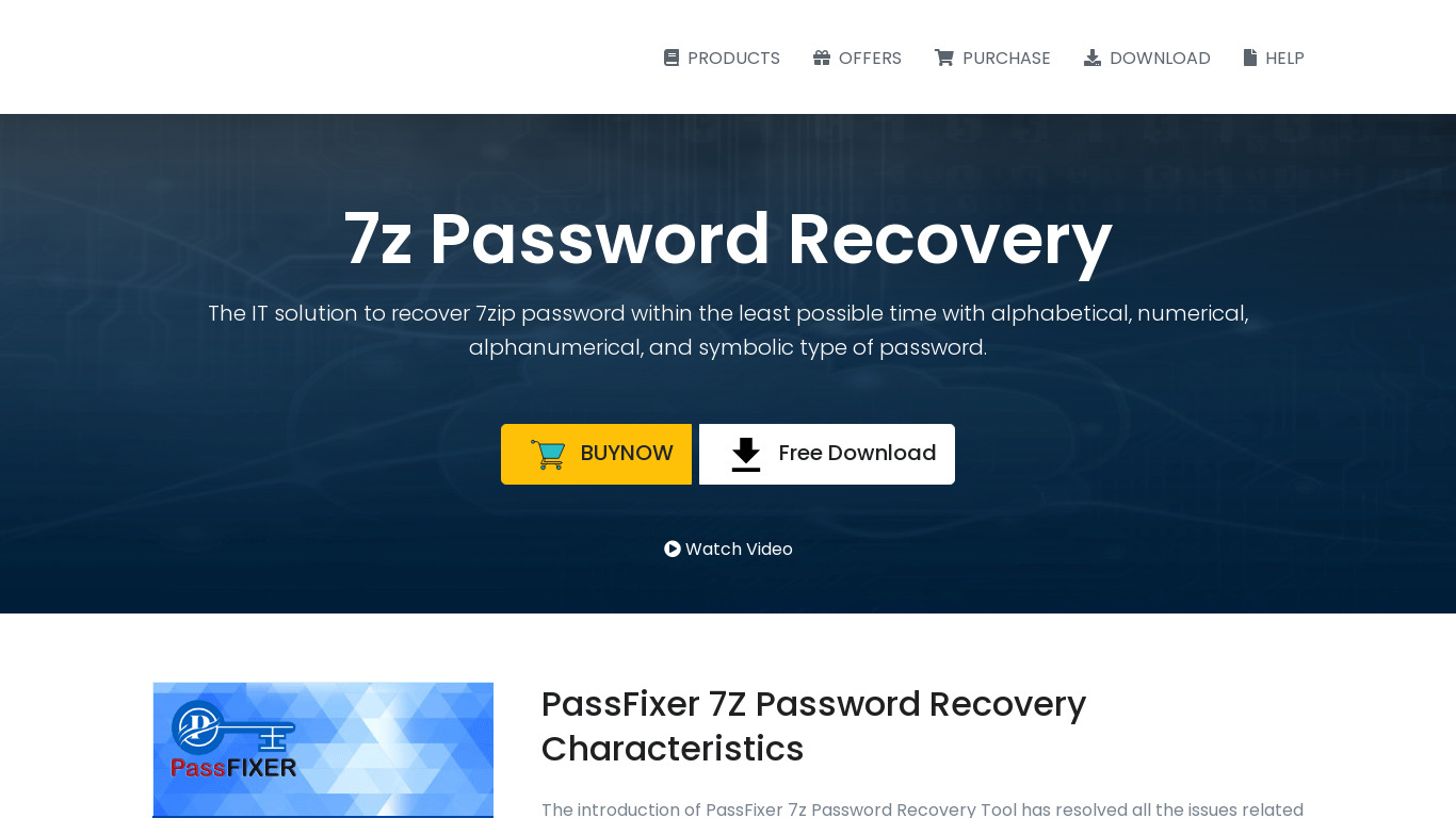 PassFixer 7z Password Recovery Landing page