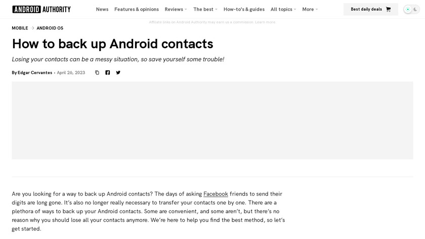 Contact Backup For Android Landing Page