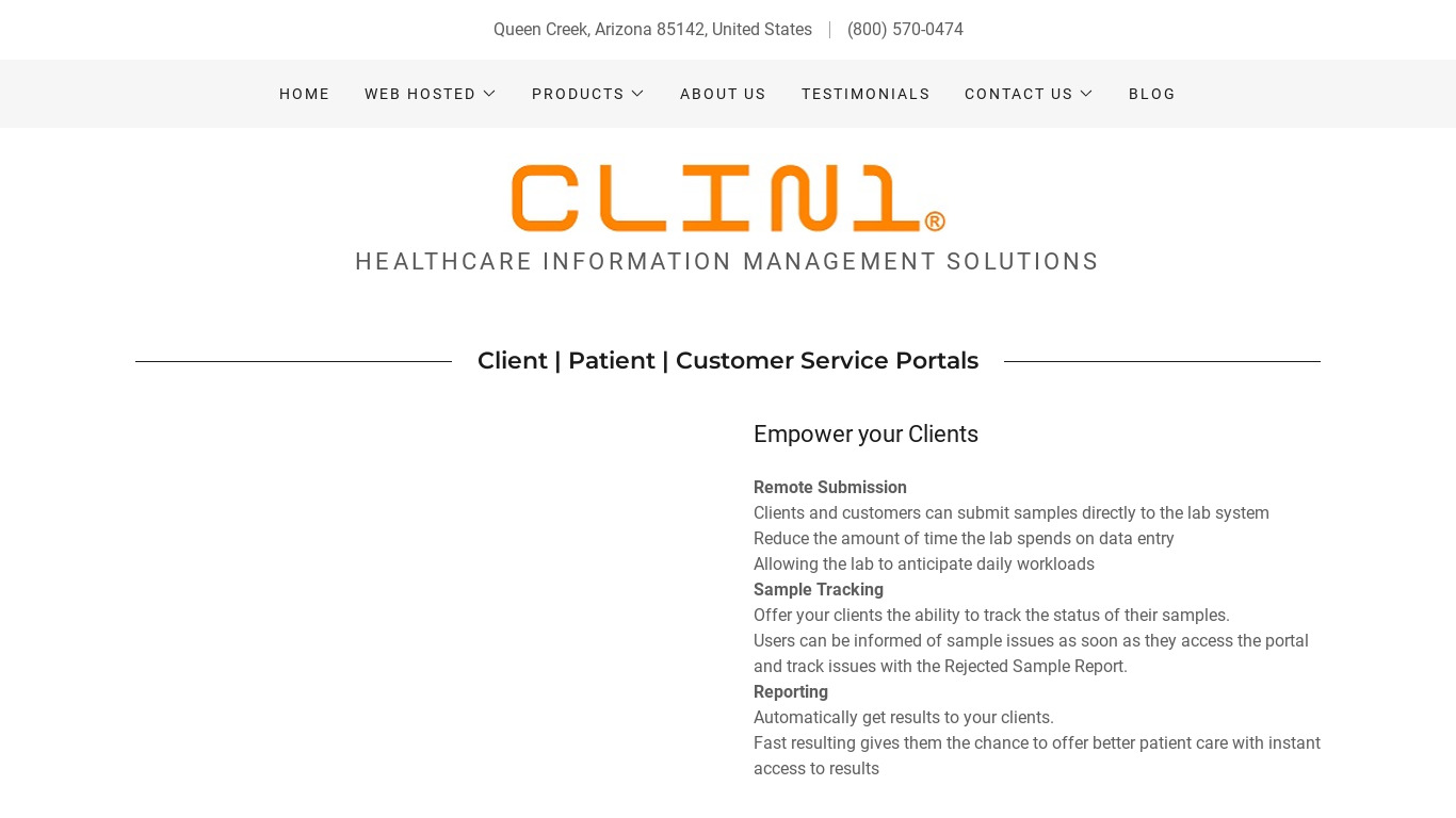CLIN1 Web Portal Landing page