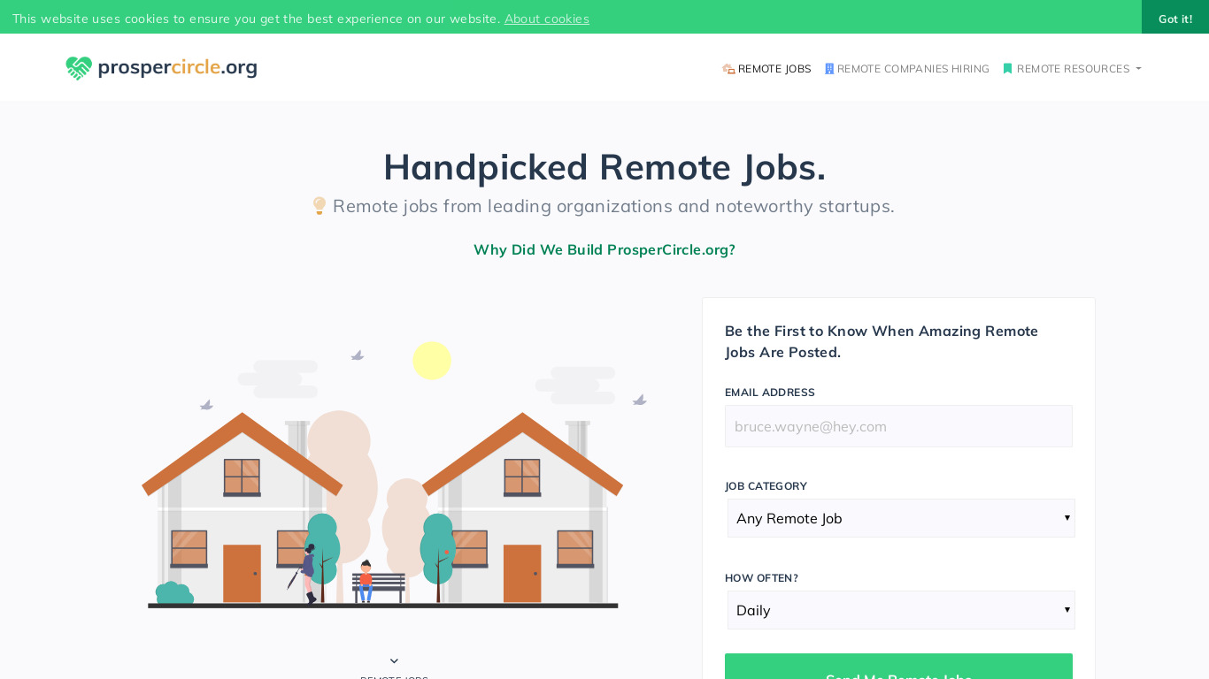 ProsperCircle: Handpicked Remote Jobs Landing page