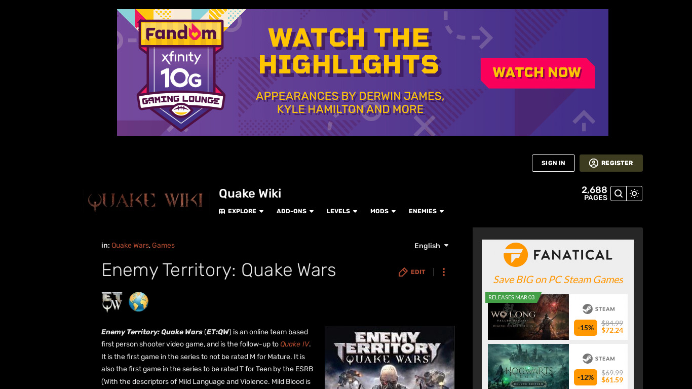 Enemy Territory: Quake Wars Landing page
