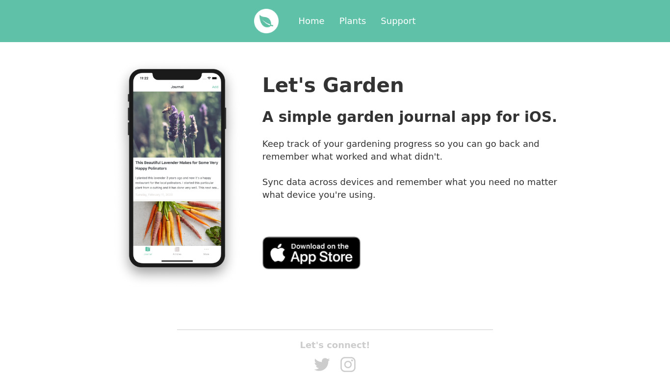 Let's Garden Landing page