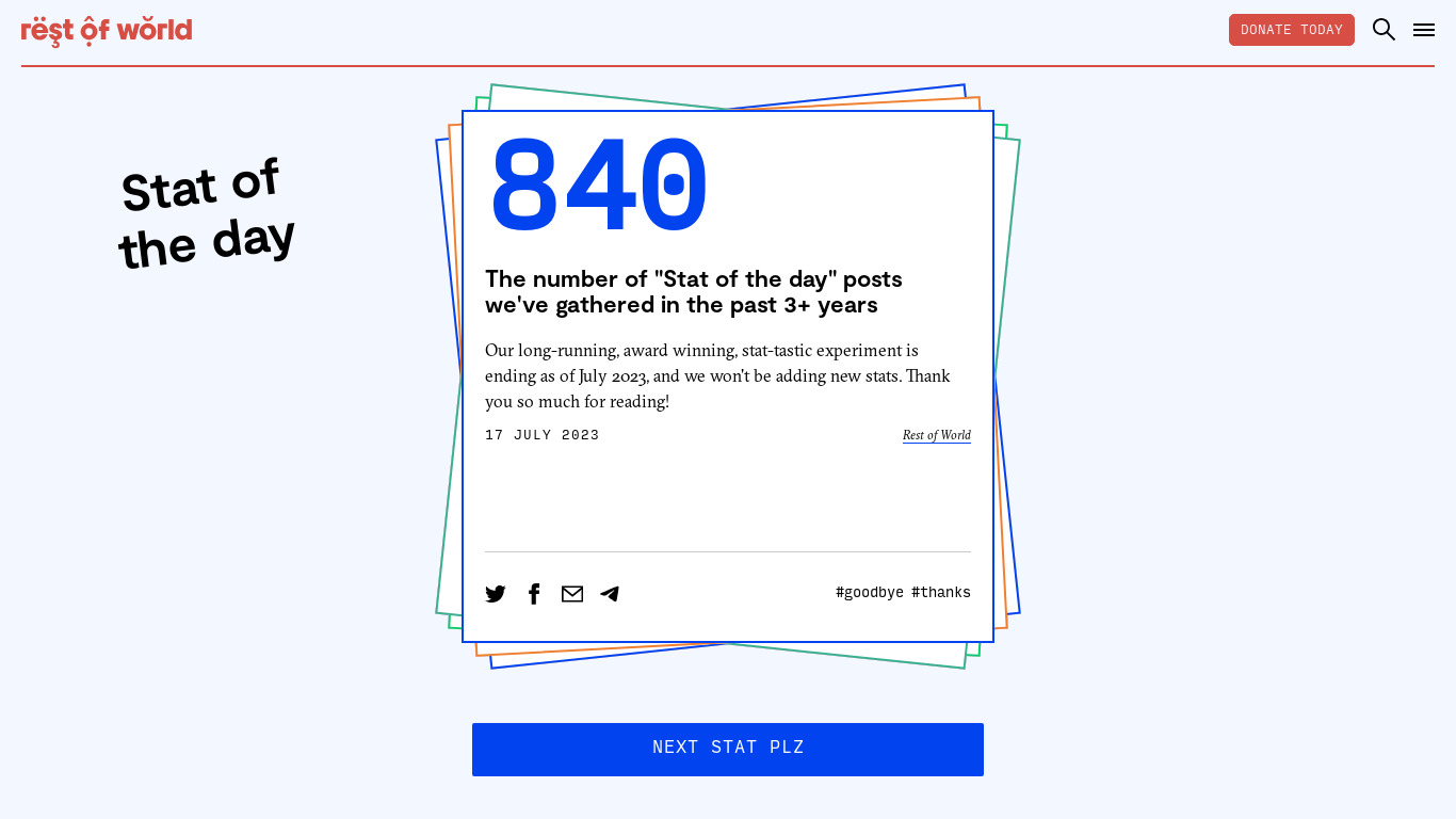 Stat of the day Landing page