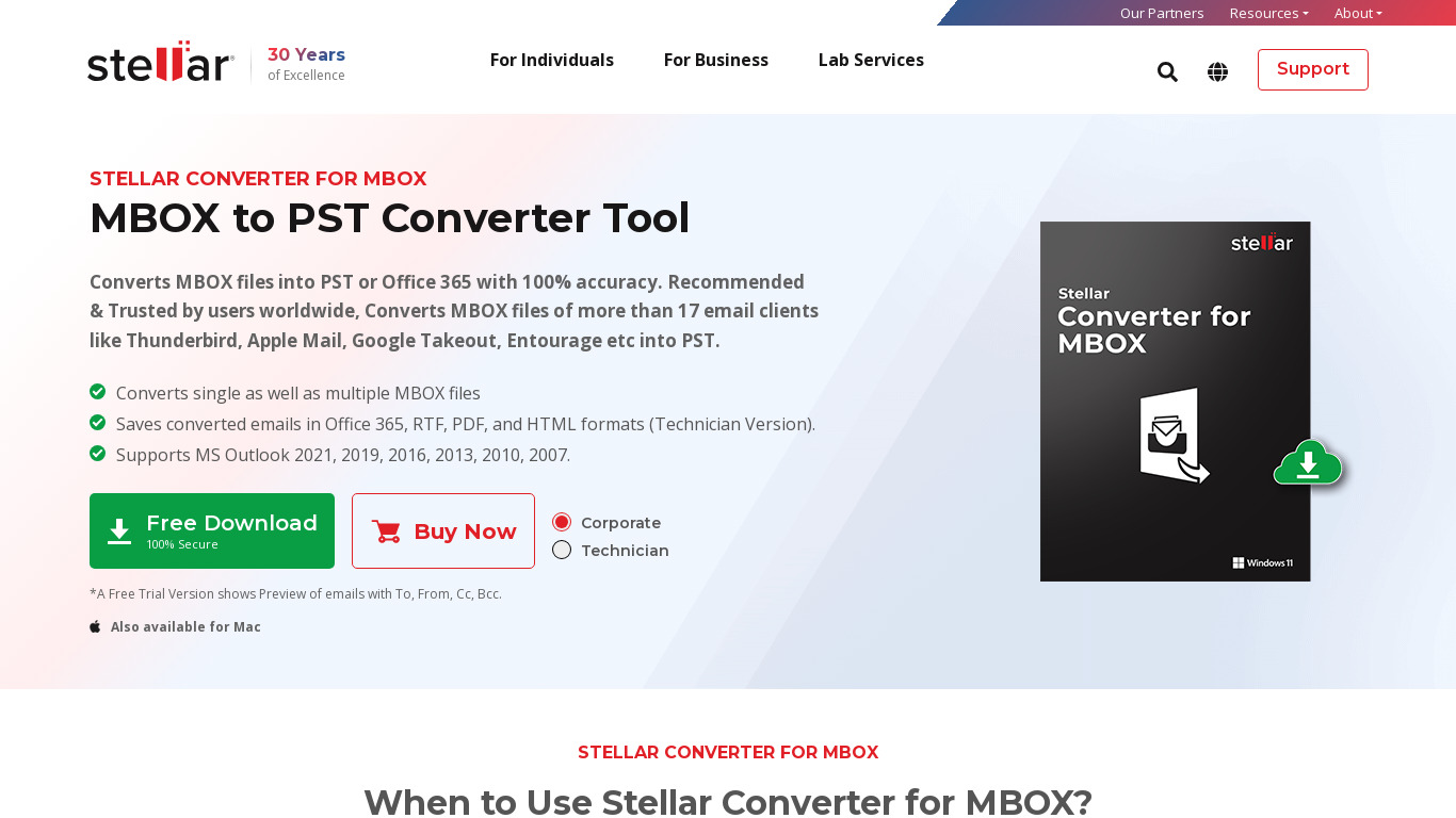 Stellar Mbox to Pst Converter Landing page