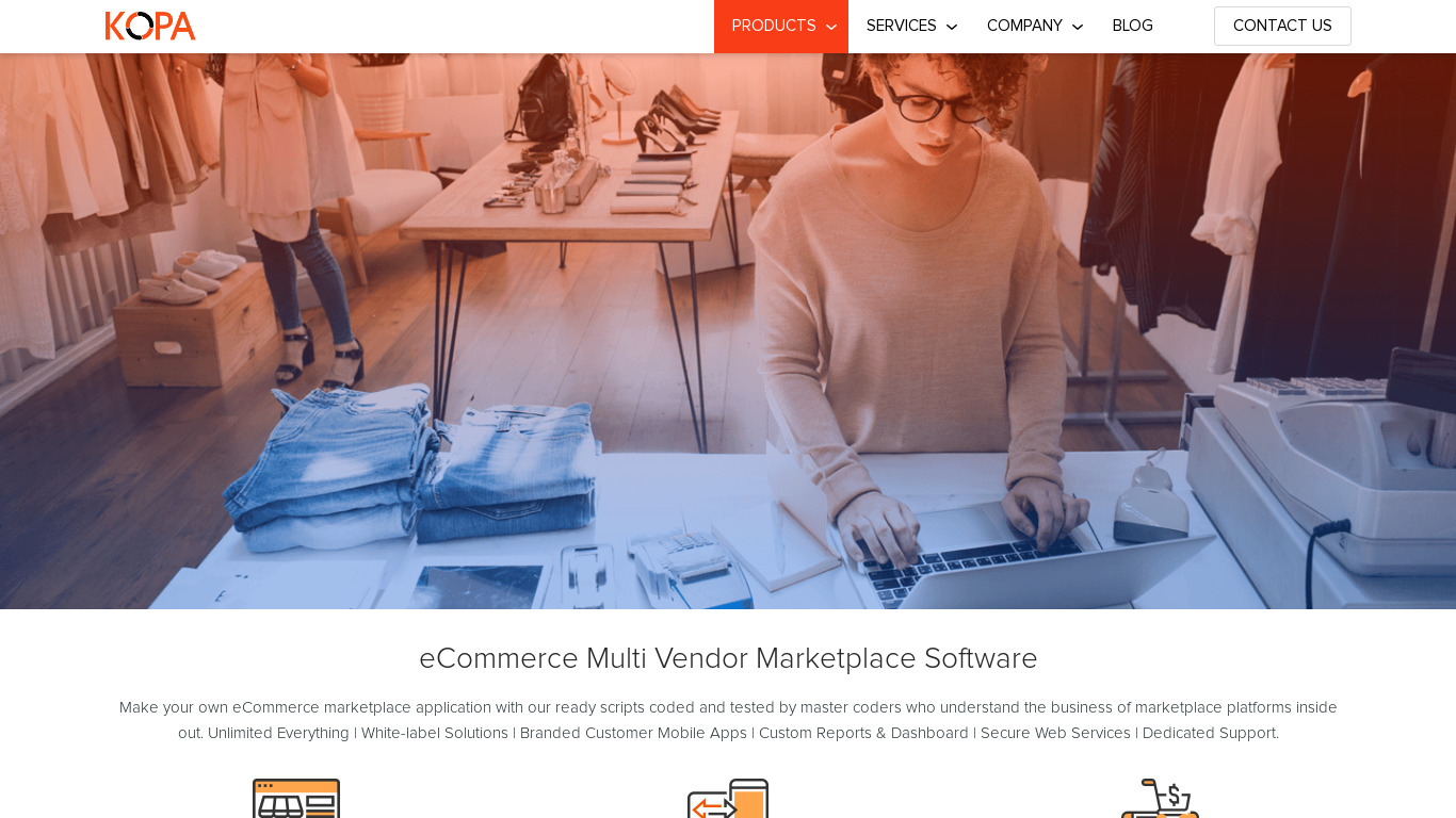 Kopatech Multi Vendor Marketplace Software Landing page