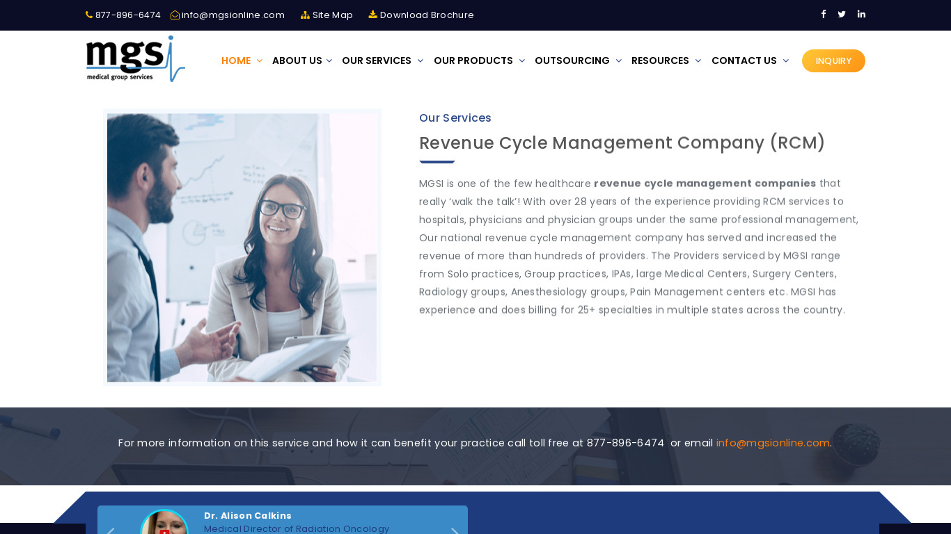MGSI Revenue Cycle Management Services Landing page