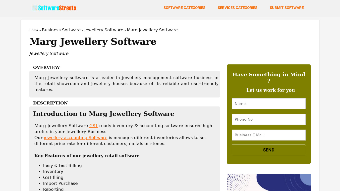 MARG Jewelry Software Landing page