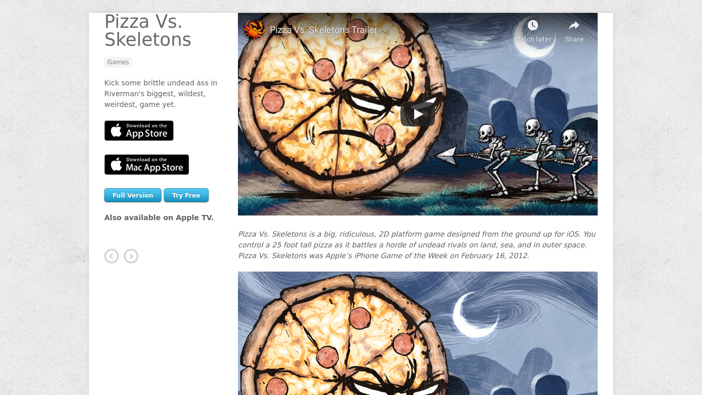 Pizza Vs. Skeletons Landing page