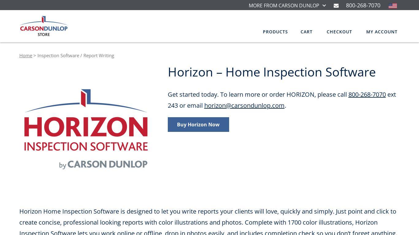 Horizon Inspection Software Landing page