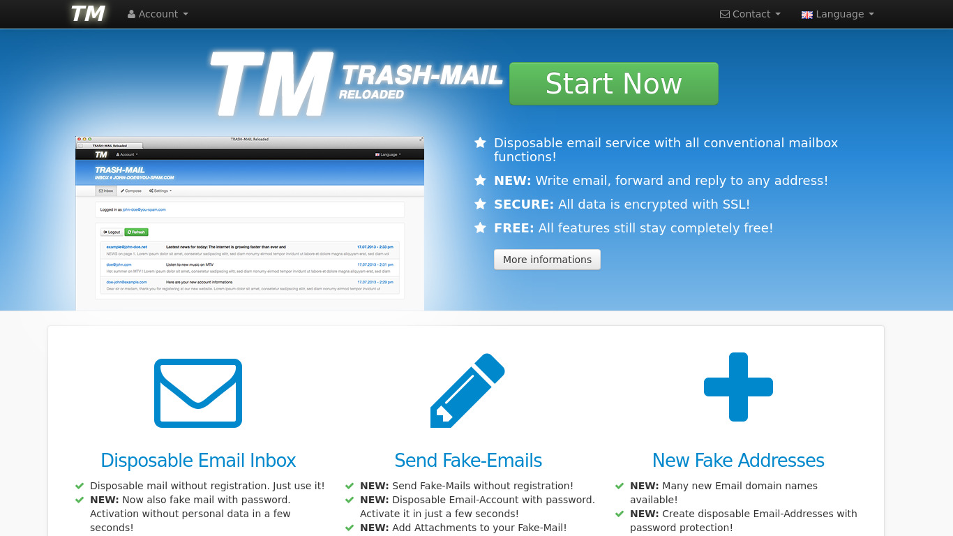 trash-mail Landing page