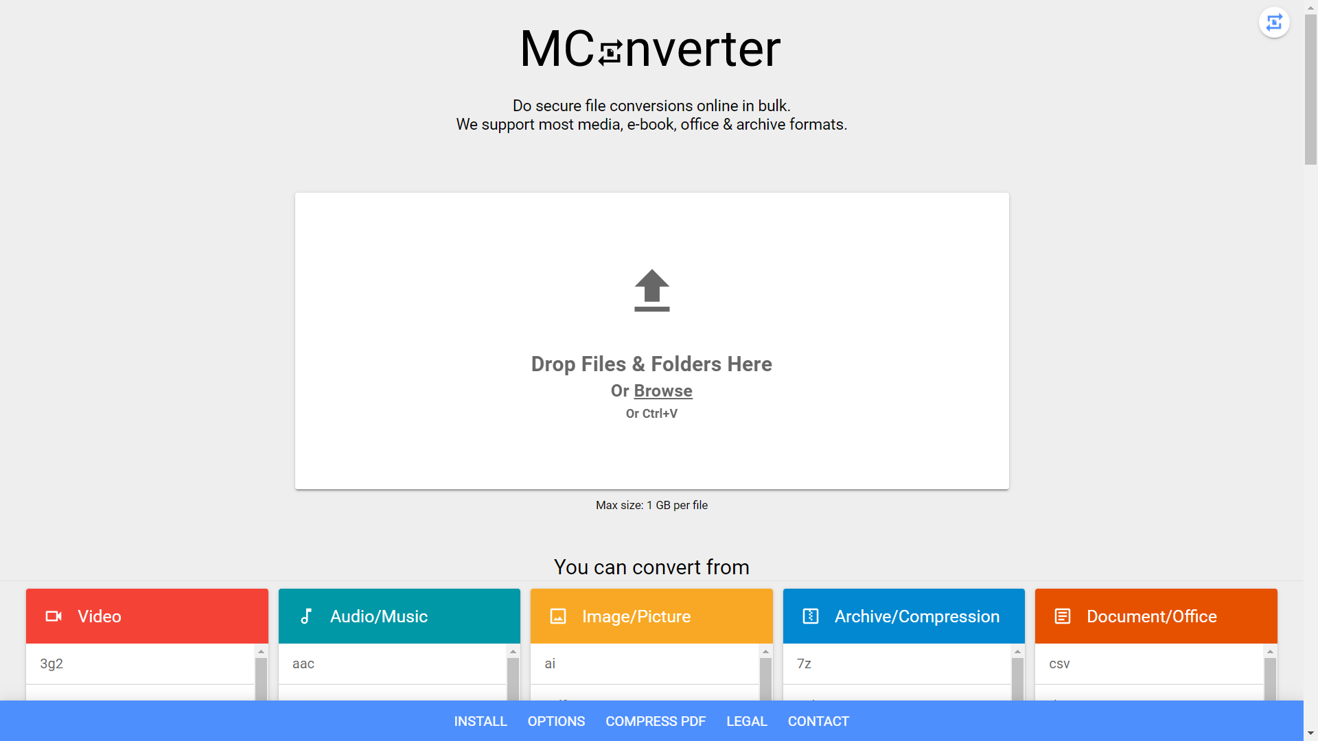 MConverter Landing page